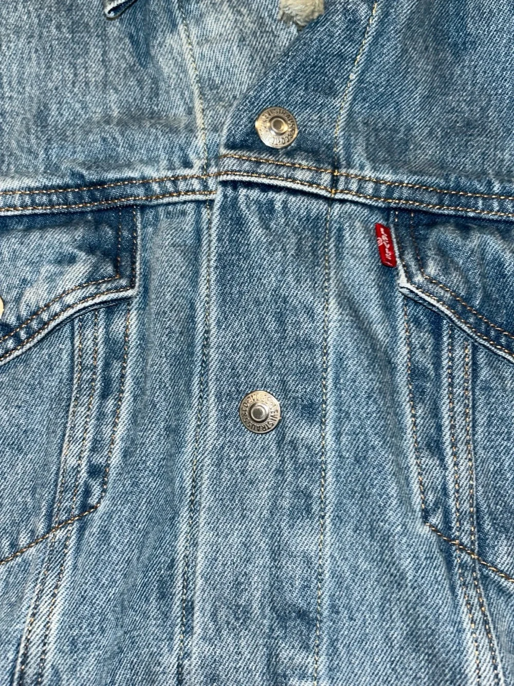 Levi's Blue Denim Jacket with Tan Leather Patch